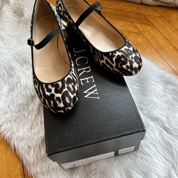 J.Crew Womens Janey calf hair flats leopard print shoes flats 7.5 Mary Jane - Picture 4 of 16